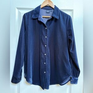 GAP women’s velvet boyfriend collared shirt- dark blue, Sz S